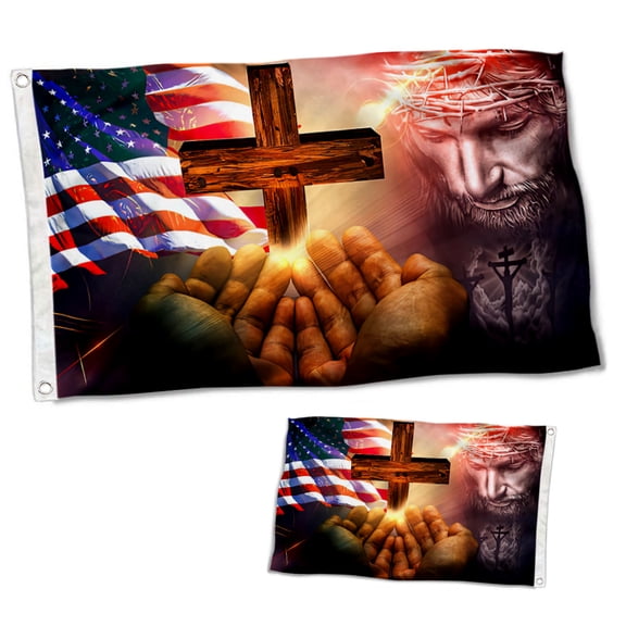 Dutern Double Sided Jesus Flag Jesus Holy In Hand Flag Banner 3 Ply with Brass Grommets 12x18 Inch