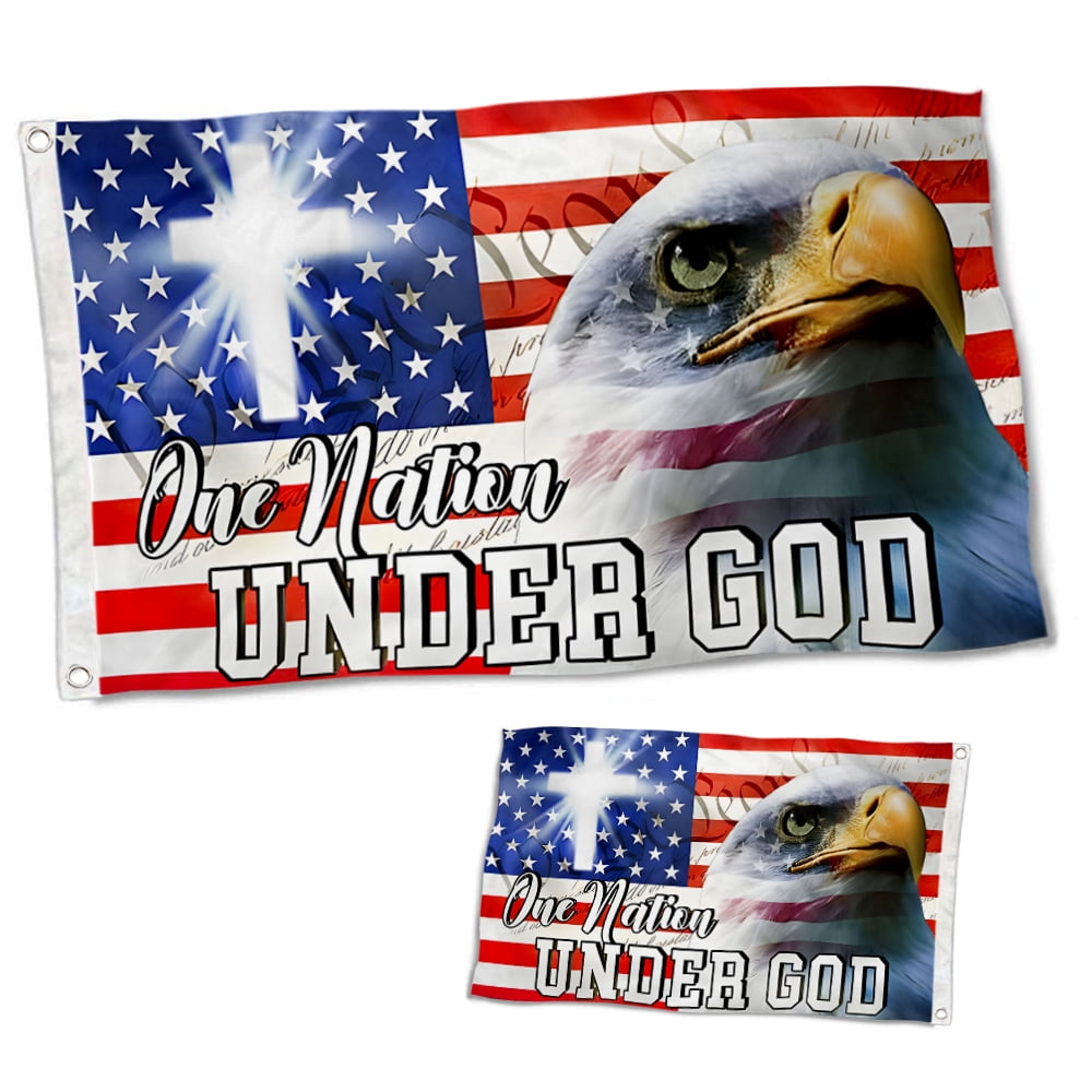 Dutern Double Sided Jesus Flag One Nation Under God, Christian Cross, American Eagle Flag Banner 3 Ply with Brass Grommets 3x5 Feet