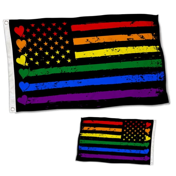 Dutern Double Sided LGBT Heart Pride Month Flag Banner 3 Ply with Brass Grommets 2x3 Feet