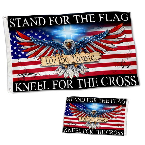 Dutern Double Sided Stand For The Flag Kneel For The Cross Eagle We The People Faith Jesus God Banner 3 Ply with Brass Grommets 12x18 Inch