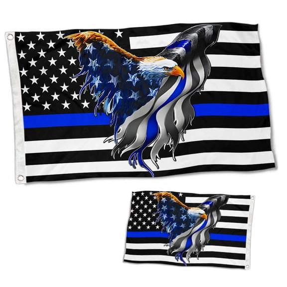 Dutern Double Sided The Thin Blue Line Police Law Enforcement American Eagle Flag Banner 3 Ply with Brass Grommets 2x3 Feet