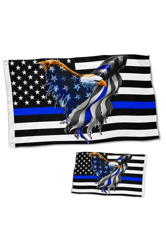 Double Sided The Thin Blue Line Police Law Enforcement American Eagle Flag Banner 3 Ply with Brass Grommets 3x5 Feet