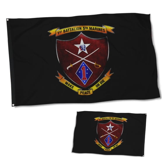 Dutern Double Sided US Military 1st Battalion 5th Flag Banner 3 Ply with Brass Grommets 12x18 Inch Black