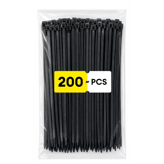 Dutevolns Black Cable Ties 200Pack, 6in Heavy Duty Multi-Purpose Self-Locking Nylon Cable Cord Management, Plastic Wire Ties for Home, Office, Garden, Workshop