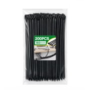 Dutevolns Zip Ties 200PCS 6 Inch, Black Heavy Duty Cable Ties, Self-Locking Nylon Zipties, Multi-Purpose Wire Ties for Home, Office, Garden, Workshop Cord Management
