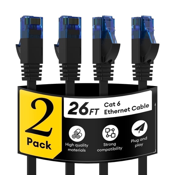 Dutevolns Cat 6 Ethernet Cable 26ft 2Pack, High Speed Flat Network Cable, Outdoor & Indoor RJ45 Internet Lan Cable for Router, Modem, PS4/5, Xbox, Gaming, Computer