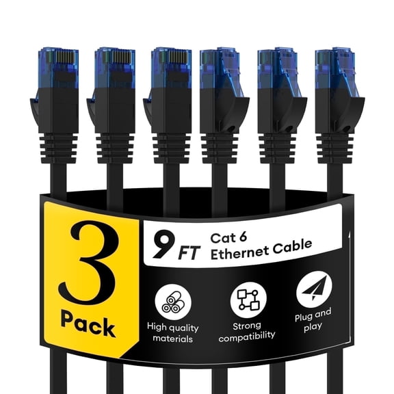 Dutevolns Cat 6 Ethernet Cable 9ft 3Pack, High Speed Flat Network Cable, Outdoor & Indoor RJ45 Internet Lan Cable for Router, Modem, PS4/5, Xbox, Gaming, Computer