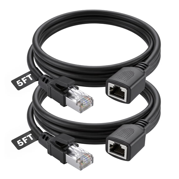 Dutevolns Cat 6 Ethernet Extension Cable - 5ft(2Pack) Cat6 RJ45 Extender Male to Female Network Cable Shielded Computer LAN Connector Patch Cable for Router Modem Smart TV PC Laptop