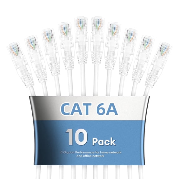 Dutevolns Cat6A Ethernet Patch Cable 16.4 FT (10 Pack), Slim Cat 6 Patch Cables 10Gbps 550Mhz, UTP Pure Copper Patch Cables Cat6, Flexible Thin Cat6a Patch Cable for Network Devices Setup