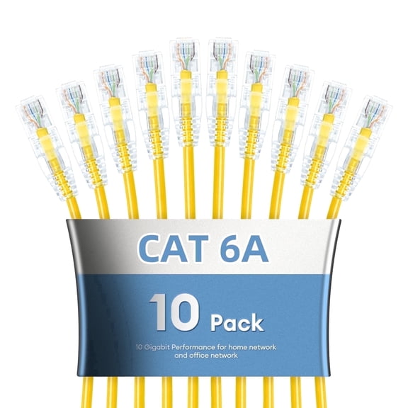 Dutevolns Cat6A Ethernet Patch Cable 3.28 ft, 10-Pack Slim 32AWG RJ45 Cord, 10Gbps 550MHz Pure Copper for Network Devices