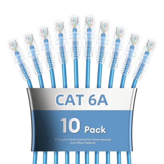 Dutevolns Cat6A Ethernet Patch Cable 9.84 ft (10 Pack), Slim Cat 6 Patch Cables 10Gbps 550Mhz, UTP Pure Copper Patch Cord Cat6, Flexible Thin Cat6a Patch Cable for Network Devices Setup