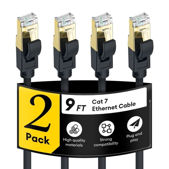 Dutevolns Cat 7 Ethernet Cable 9 ft, 2-Pack Shielded RJ45 Cord, 10Gbps Weatherproof LAN for Gaming, PS5, Xbox, Router