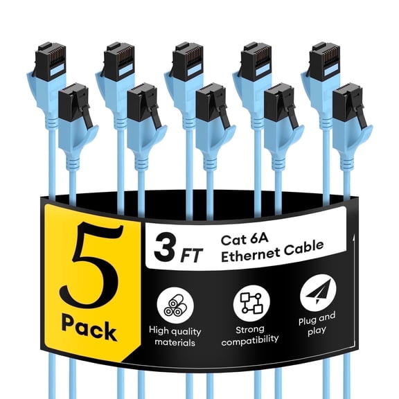 Dutevolns Cat6a Ethernet Cable Slim 3ft 5Pack, Outdoor&Indoor 32AWG Pure Copper Cat6a Internet Cable, Flexible Ethernet Cable 10G 500MHZ, Cat 6A Network cable for PC /Router/Modem