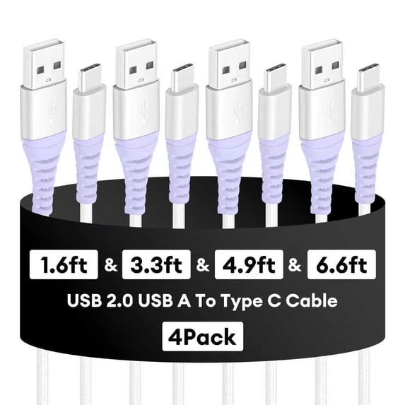 Dutevolns USB C Cable, 4 Pack(1.6/3.3/4.9/6.6ft) Type C Charger Cords, Nylon Braided 3A Fast Charging Cable Compatible With Iphone 16/15, Samsung Galaxy, Violet