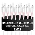 thumbnail image 1 of Dutevolns USB C Cable, 4 Pack(1.6/3.3/4.9/6.6ft) Type C Charging Cords, Nylon Braided 3A USB A to C Fast Charging Cable Compatible with IPhone 16/15, Samsung Galaxy, Pink, 1 of 11