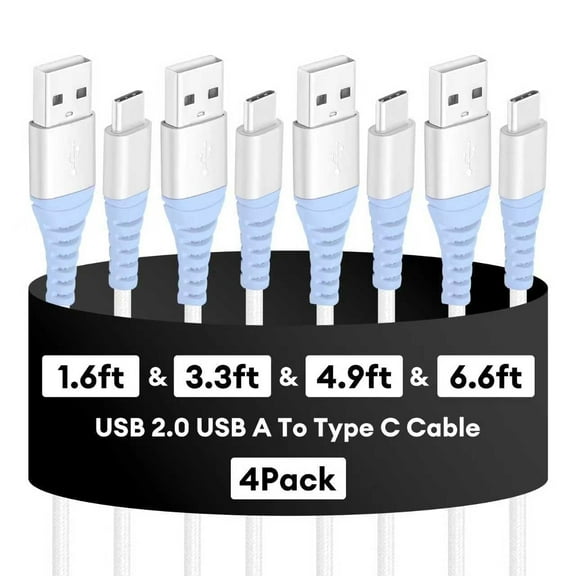 Dutevolns USB C Cable, 4 Pack(1.6/3.3/4.9/6.6ft) Type C Charging Cords, Nylon Braided 3A USB A to C Fast Charging Cable Compatible with IPhone 16/15, Samsung Galaxy, Blue