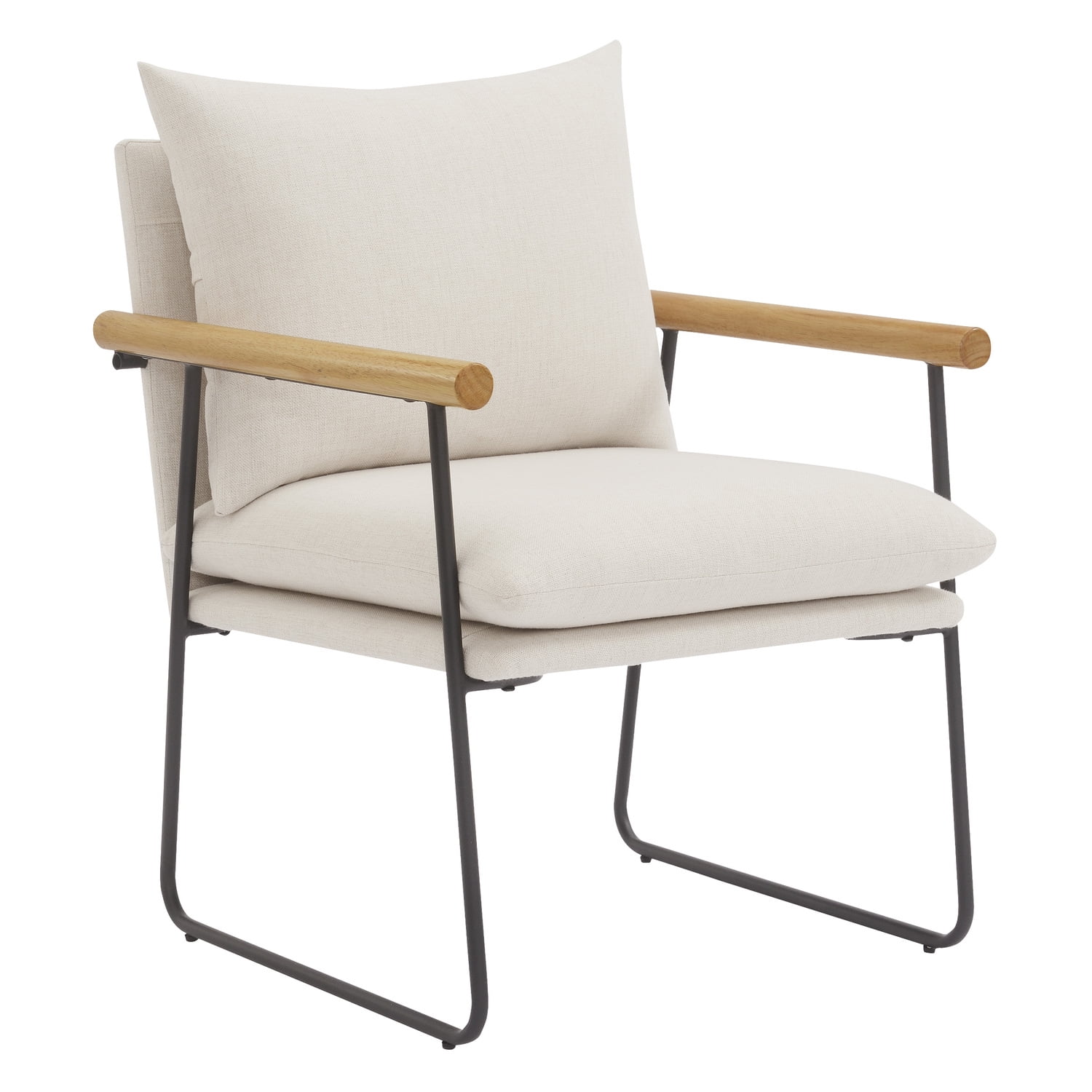 Ivory Barrel Accent Chair with Metal Frame and Wooden Arms