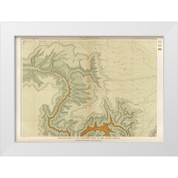 Dutton, Clarence 14x11 White Modern Wood Framed Museum Art Print Titled - Grand Canyon - Geologic Map of The Southern Part of The Kaibab Plateau (Part I. North-Western Sheet)