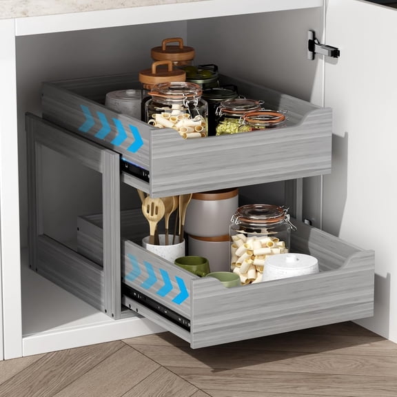 Duty Base Bottom Assembly Slide out Drawer Shelf Cabinet Organization for Cooking, Pull Out Drawers For Cabinets, 18" W x 21.65" D x 17" H Slide Out Timberen Pull out Drawers, Tier, Gray, 2, Heavy