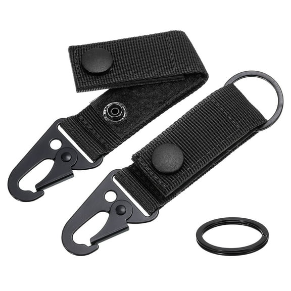 Duty Belt Key Holder, 2Pcs - Nylon Belt Keepers with Alloy Snap & D-Sharp Clip & Key Ring Keychain (Black)