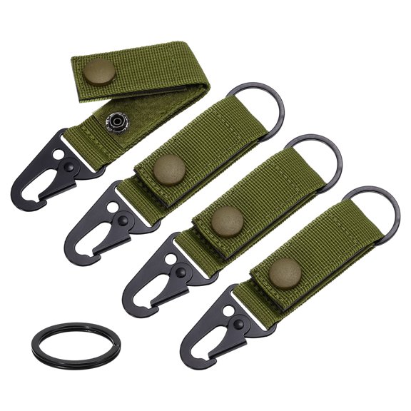 Duty Belt Key Holder, 4Pcs - Nylon Belt Keepers with Alloy Snap & D-Sharp Clip & Key Ring Keychain (Army Green)