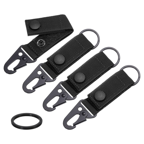 Duty Belt Key Holder, 4Pcs - Nylon Belt Keepers with Alloy Snap & D-Sharp Clip & Key Ring Keychain (Black)