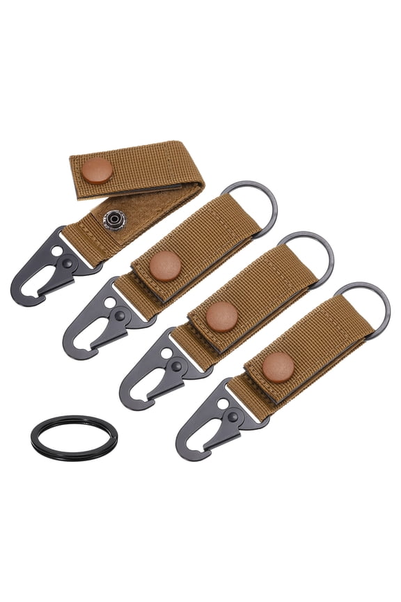 Duty Belt Key Holder, 4Pcs - Nylon Belt Keepers with Alloy Snap & D-Sharp Clip & Key Ring Keychain (Khaki)