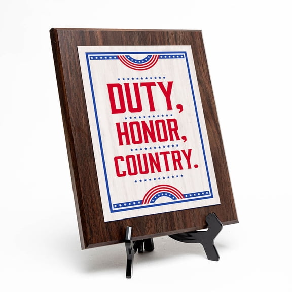 Duty, Honor, Country. Patriotic, Wooden Frame 9x12 Decorative Wall Plaque With Easel Acrylic Stand | Patriotic Home & Office Decor