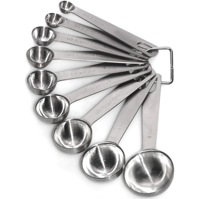 Duty Stainless Steel Metal Measuring Spoons for Dry or Liquid, Fits in  Spice Jar, Set of 9