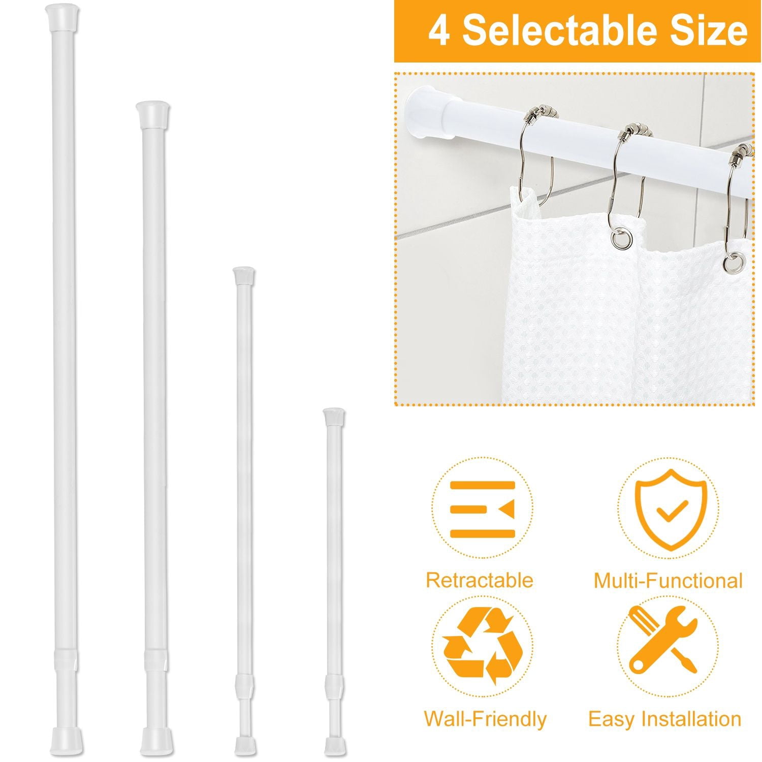 Duty Tension Curtain Rod, Non-Slip Carbon Steel Spring Loaded Curtain