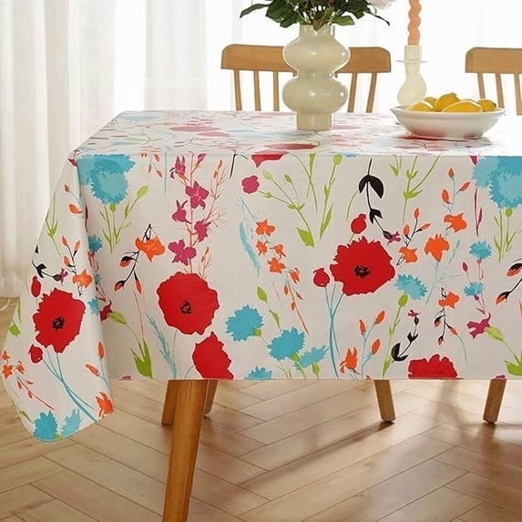 Duty Vinyl Tablecloth with Flannel Backed, Waterproof Oil-Proof Plastic Table Cloth, Wipeable Spill-Proof PVC Table Cover for Dinner Outdoor Picnic