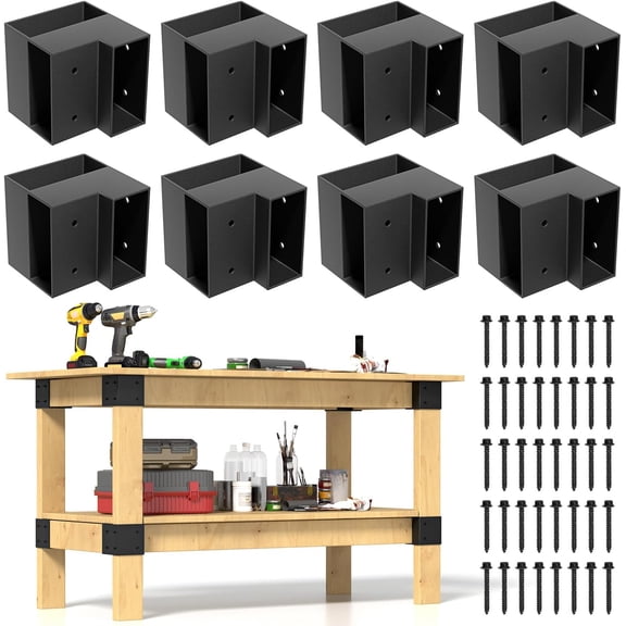 Duty Workbench Bracket Kit  3-Way Right Angle Steel Corner Brackets with Screws Wood, Ideal for DIY Garage Workbench, Table Legs, Shelving, and Work Table.