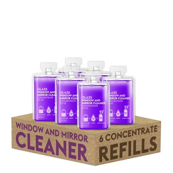 DutyBox Glass Window and Mirror Cleaner Refill Pack - Set of 6 Cleaning Concentrate Pods for Spray Bottle - All-Purpose Multi-sSurface Solution for Kitchen, Bathroom, Household - Safe & Biodegradable