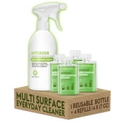 DutyBox Interior - Multi Surface Everyday Cleaner, All Purpose Household Cleaning Product. Refillable, Multipurpose, Multi-Surface Products for Your Home 1 Reusable Spray Bottle with 4 Refill Packs