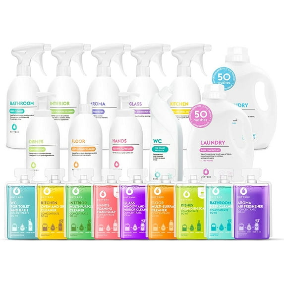DutyBox Starter Pack - Household Cleaning Supplies, All Purpose Set of Everyday Cleaners, Multi-Surface Products for Bathroom, Kitchen, Dining Room and Laundry (11 Products, 6 Month Family Supply)