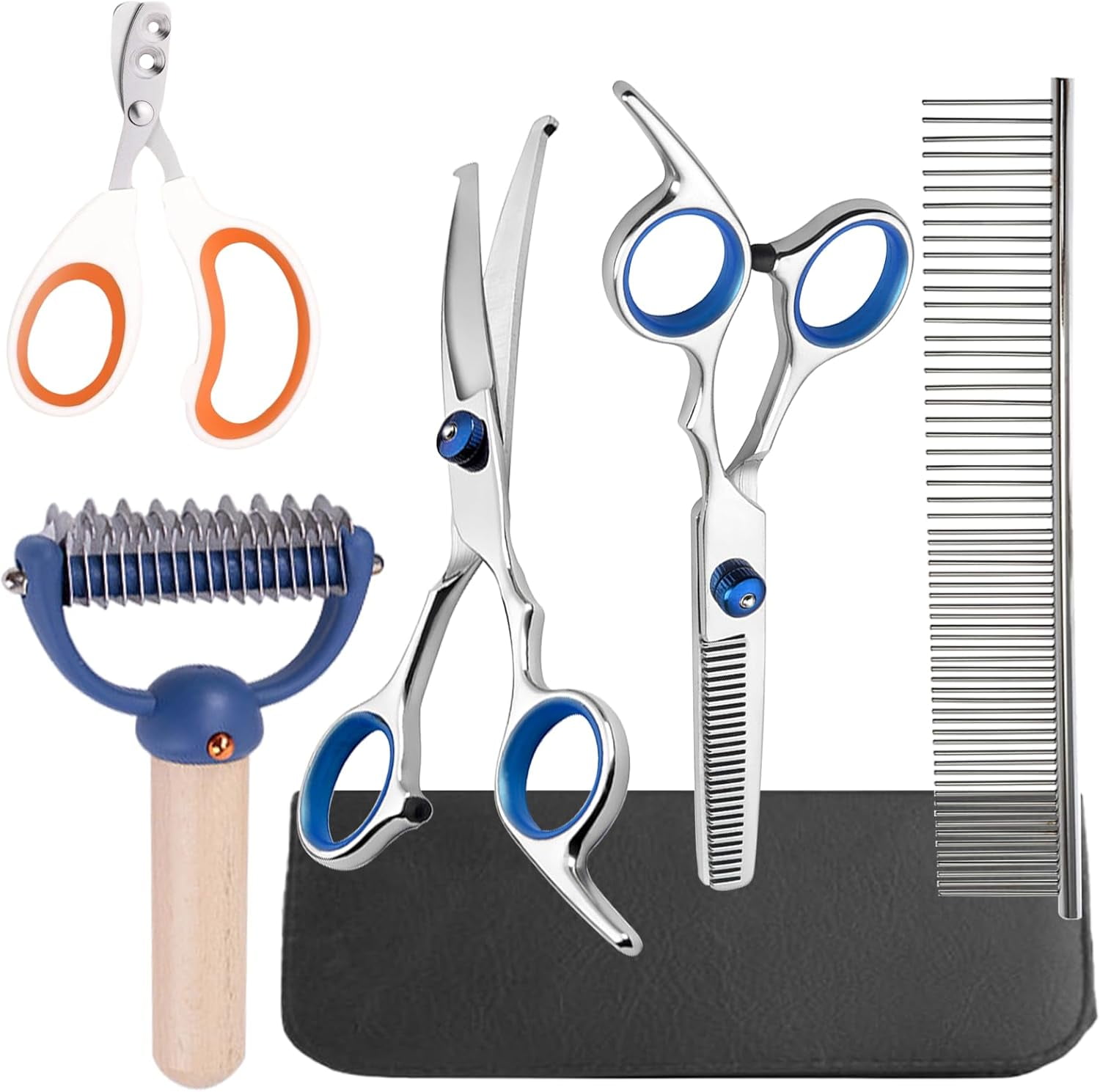 Image showcasing Duuclume 5 in 1 Dog Grooming Kit, Thinning & Curved Shears Scissors ...