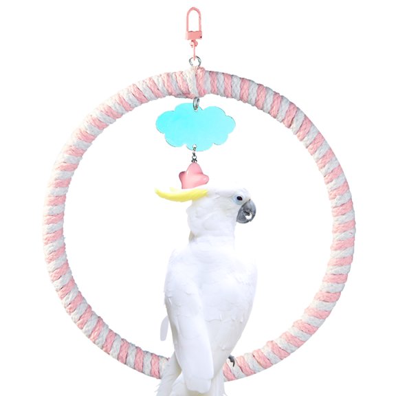 Duuclume Bird Toy, Interactive Bird Rope Swing Climbing Toy for Parrots, Cage Hanging Toys Perches Pink L