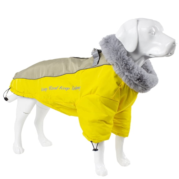 Duuclume Cold Weather Dog Coats Waterproof Windproof Dog Warm Jacket with Zip, Two Legged Warm Snowsuit (Yellow, XL)