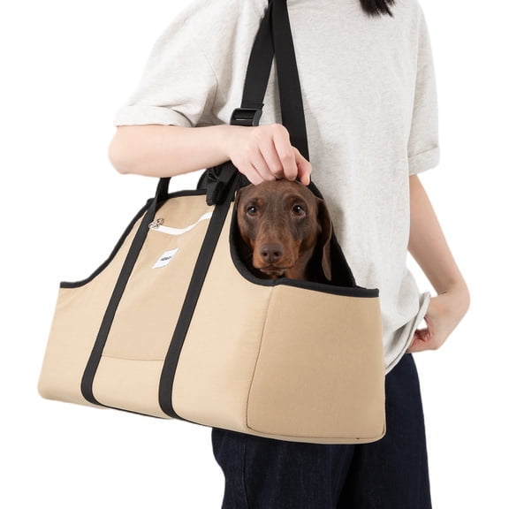 Duuclume Dachshund Shoulder Carrier Bag, Ergonomic Pet Sling with Adjustable Strap, Lightweight Dog Purse for Small Long-Bodied Breeds Tan