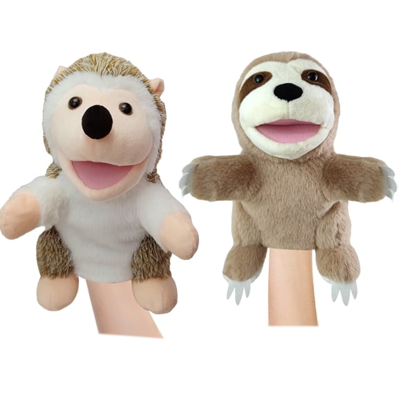 Duuclume Interactive Dog Toys, 2Pcs Soft Plush Hedgehog and Sloth Hand Puppet Set for Boredom
