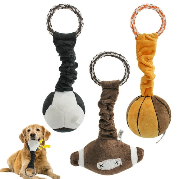 Duuclume Interactive Squeaky Dog Toy Plush Ball 3-Piece Retractable Tug of War Dog Chew Toy