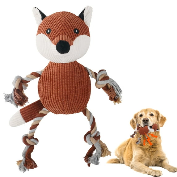 Duuclume Pet Rope Chew Toy, Interactive Tug of War Dog Toys, Fox Squeaky Plush Toy