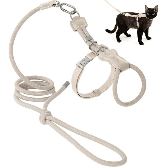 Duuclume Premium Escape-Proof Cat Harness & Leash Set with Leather Sliding Back,Adjustable Heavy-Duty Buckles for Secure Walking(Beige)