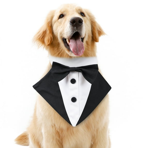 Duuclume Tuxedo Dog Suit Dog Wedding Bandana Collar with Bow Tie, Dog Costume L