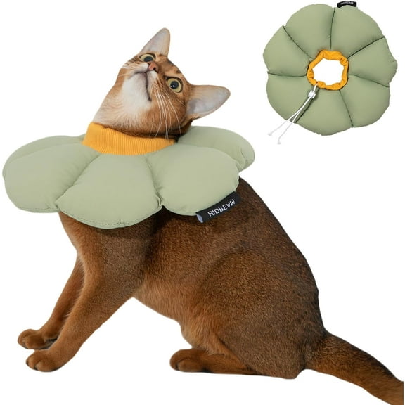 Duuclume Waterproof Cat Recovery Collar Cute Elizabethan Cone for Anti-Bite Lick Wound Healing (M,Green)