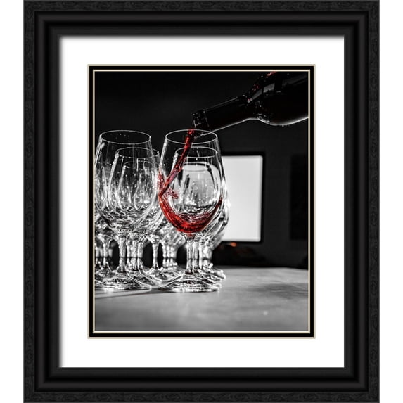 Duval, Richard 12x14 Black Ornate Wood Framed with Double Matting Museum Art Print Titled - Washington State-Walla Walla Vintage Merlot Pour at Celebrate Walla Walla