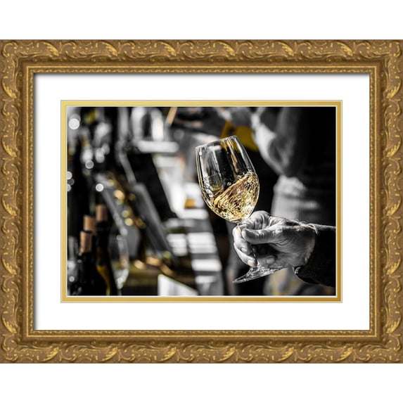 Duval, Richard 32x24 Gold Ornate Wood Framed with Double Matting Museum Art Print Titled - Oregon-Portland White wine swirl in glass at Portland wine tasting event