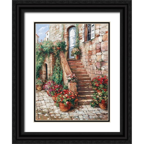 Duvall, Roger 15x18 Black Ornate Wood Framed with Double Matting Museum Art Print Titled - Stone Stairway, Perugia