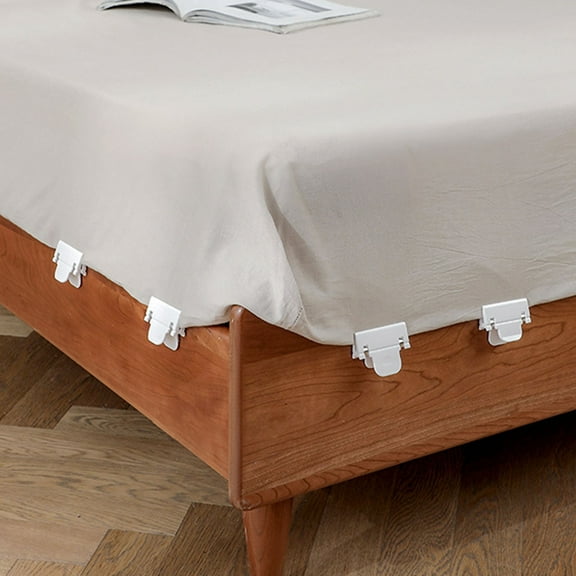 Duvet Comforter Clips 4 Pcs - Bed Sheet Holders for Mattress Toppers & Quilts, Elastic & Durable Plastic, Prevents Sheets from Slipping, Easy to Use,Ideal for Home & Travel Bedding Organization,White