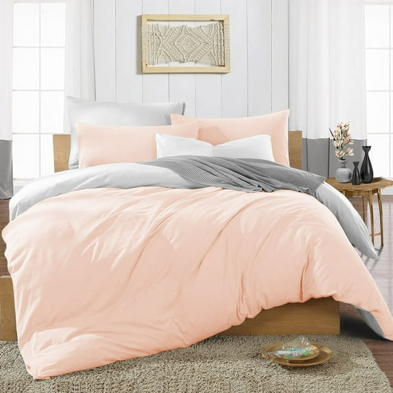 Duvet Cover 3 Piece Egyptian Cotton Cozy & Breathable 600 Thread Count Reversible Duvet Covers with Zipper Closure & Corner Ties Soft Comforter Cover (Full/Queen, Peach )